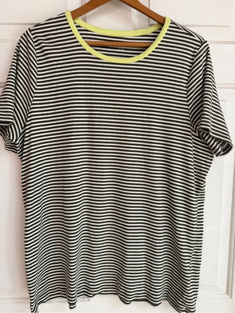 Lands' End Black & White Striped Tee with Yellow Trim
